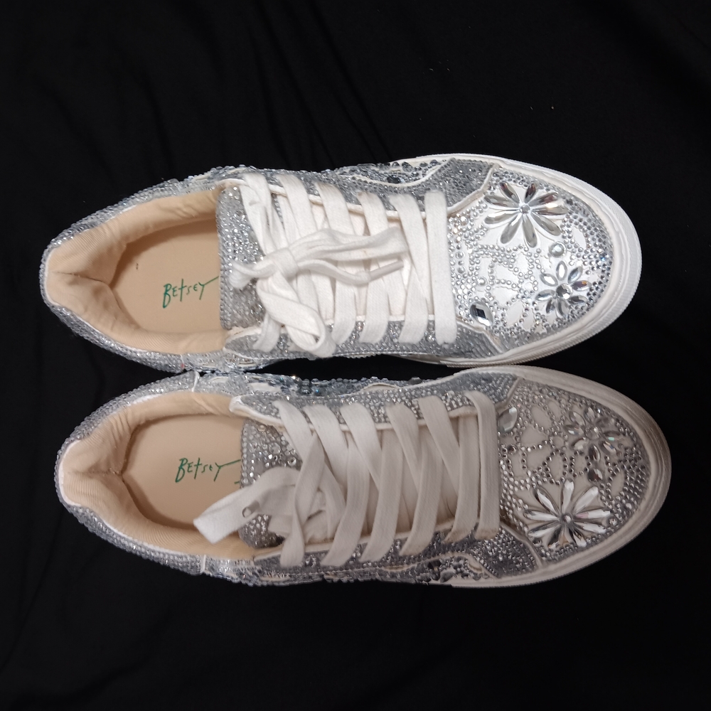 Betsey Johnson Silver Sneakers with Floral Patterns